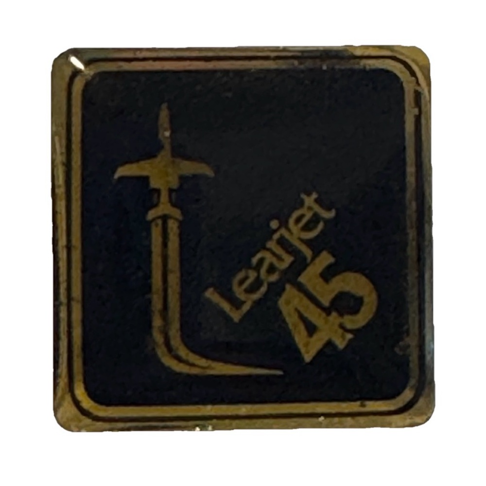 Vintage Lear Jet 45 Brass Square pin Black Gold Learjet